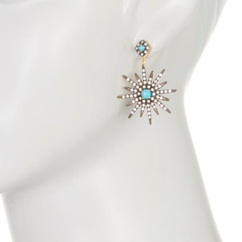 💥NWT💥 Adornia Turquoise & Swarovski Crystal Starburst Earrings - Picture 2 of 6